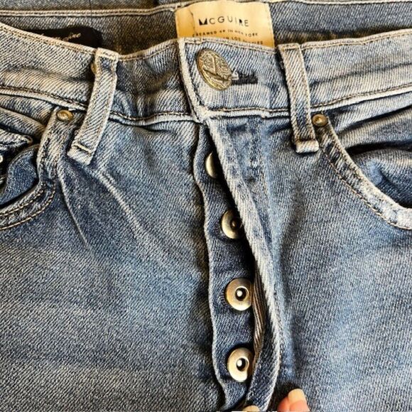 MCGUIRE Damn Fine High Rise Button Fly Jeans Medium Wash Distressed Size 26 - Picture 10 of 12